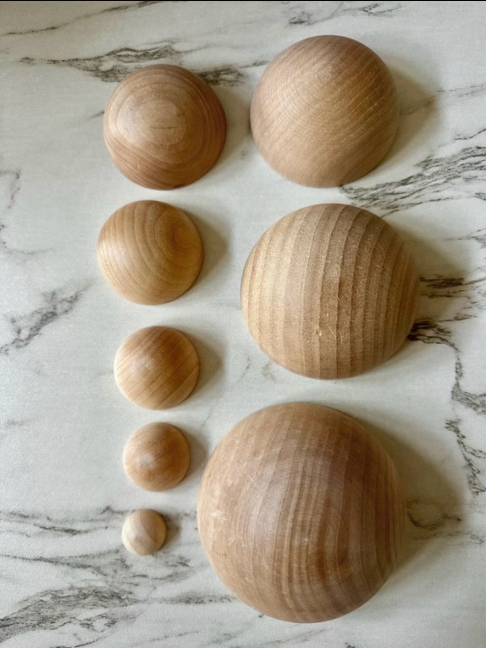 Set of 8 Wooden Half-Spheres - Natural Wood